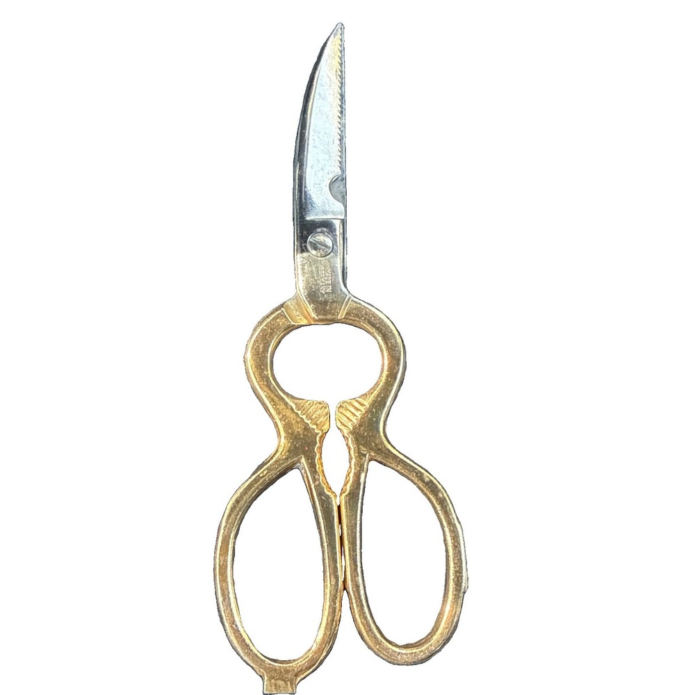 Vtg German Poultry Shears Stainless Steel Kitchen Scissors Gold Handles Solingen